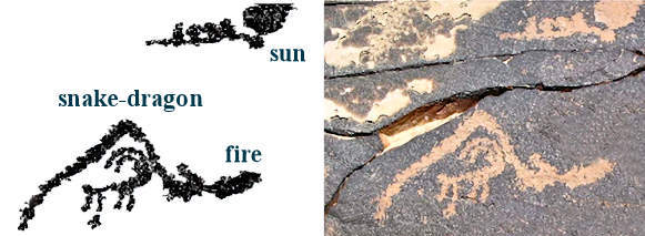 The sun, the circle on top, dies as the inverted animal suggests