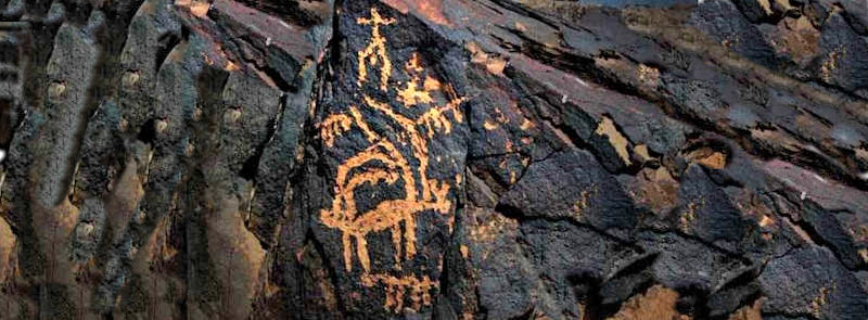 Rock art from the Negev Desert showing a sequence of symbols
								aligned with the winter constellations.
